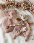 Babydecke, Schmusetuch & Nuggikette Reh rosa personalisiert