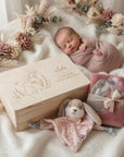 Geschenkset Erinnerungskiste, Schmusetuch und Handtuch Hase personalisiert