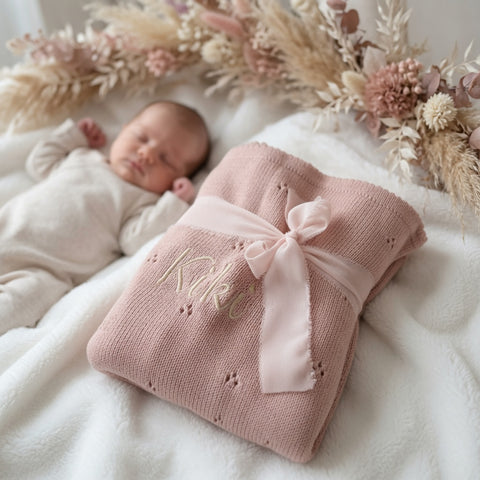 Babydecke, Schmusetuch & Nuggikette Reh rosa personalisiert