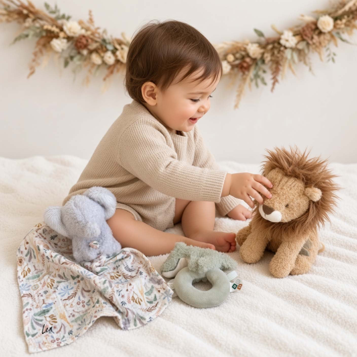 Geschenkset Dschungel Löwe personalisiert - Erinnerungskiste, Schmusetuch, Rassel &amp; Kuscheltier