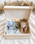 Geschenkset Dschungel Löwe personalisiert - Erinnerungskiste, Schmusetuch, Rassel & Kuscheltier