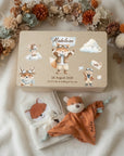 Geschenkset Erinnerungskiste, Schmusetuch und Handtuch Fuchs personalisiert