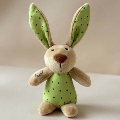Hase mini grün oder türkis personalisiert Plüschtier mit Rassel