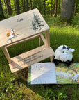 Set personalizzato Charly: libro profumato, peluche e sgabello
