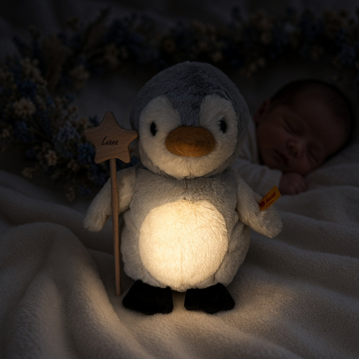 Kuscheltier mit Nachtlicht von Steiff inkl. personalisierten Zauberstab und Löffel