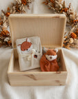 Geschenkset Erinnerungskiste, Schmusetuch und Handtuch Fuchs personalisiert