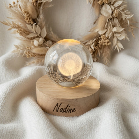 Nachtlicht mini mit 3D-Kristallkugel personalisiert Pusteblume