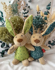 Coniglietto mini verde o turchese: peluche personalizzato con sonaglio