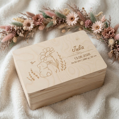 Boîte à souvenirs personnalisée Lapin Fleur
