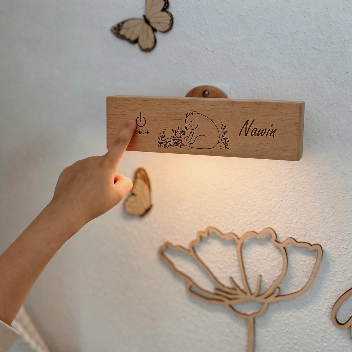 Wandlicht Bär Eichhörnchen graviert personalisiert