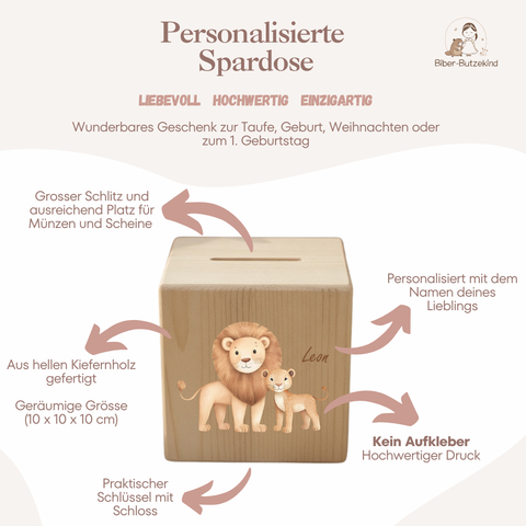 Spardose / Kässeli personalisiert Löwe bunt