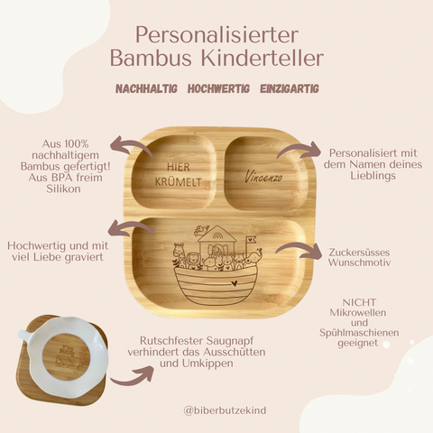 Bambus Kinderteller personalisiert Arche Noah