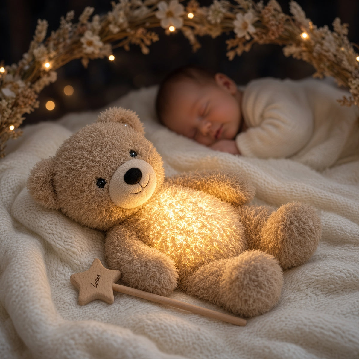 Kuscheltier mit Nachtlicht von Steiff inkl. personalisierten Zauberstab und Löffel