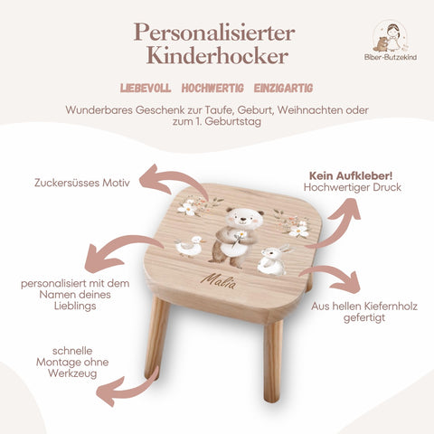 Tabouret coloré pour enfant, personnalisé avec un ours