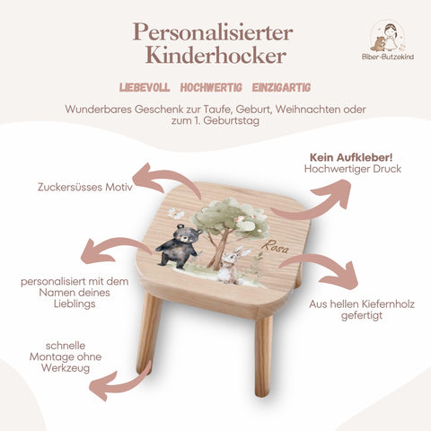 Farbiger Kinderhocker personalisiert Waldzauber