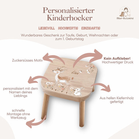 Farbiger Kinderhocker personalisiert Reh