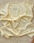 Babydecke personalisiert Strickdecke mit Muster rosa, blau, beige
