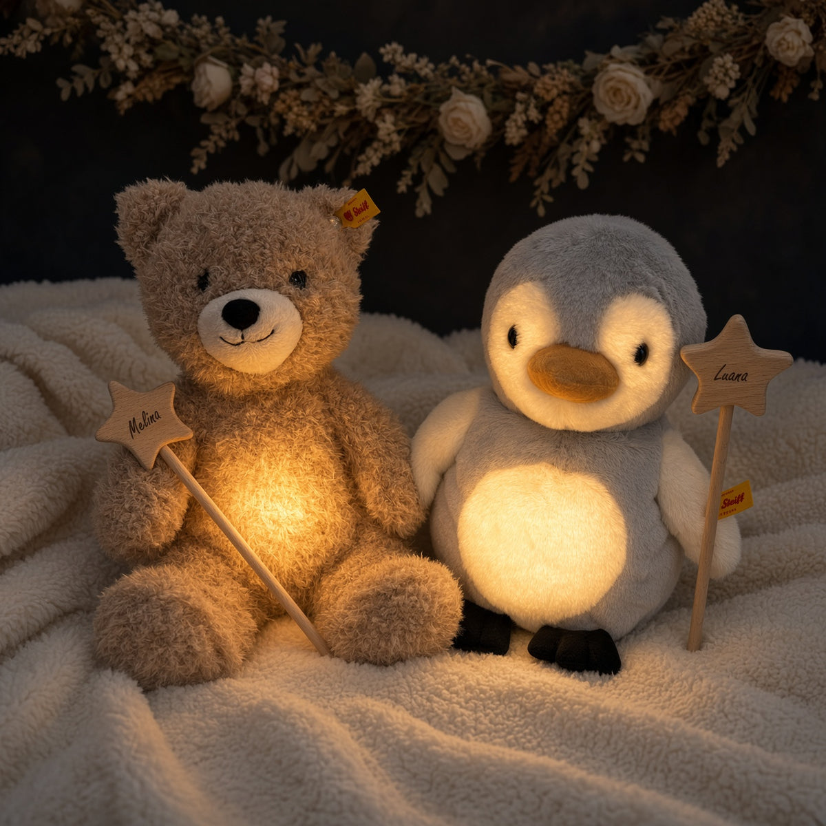 Kuscheltier mit Nachtlicht von Steiff inkl. personalisierten Zauberstab und Löffel