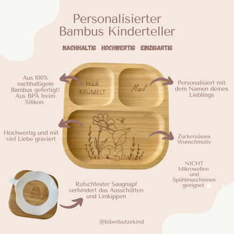 Bambus Kinderteller personalisiert Reh