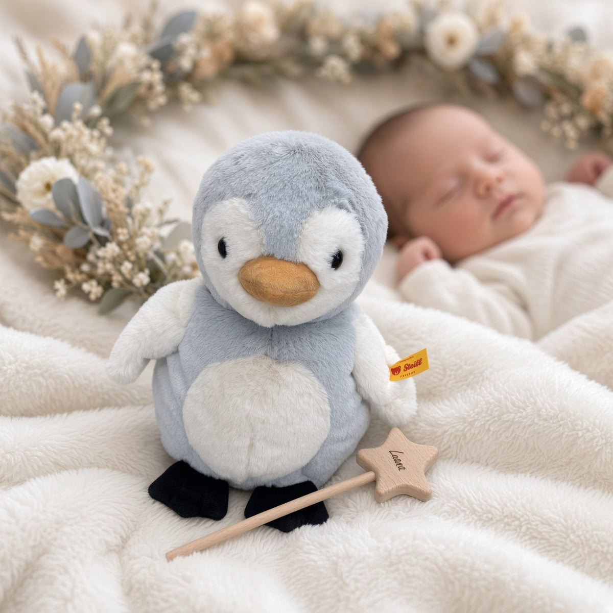Kuscheltier mit Nachtlicht von Steiff inkl. personalisierten Zauberstab und Löffel