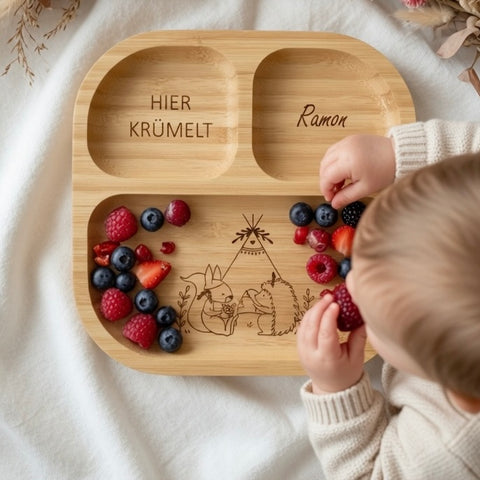 Bambus Kinderteller personalisiert Tipizelt