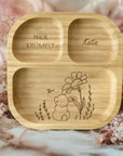 Piatto per bambini in bambù personalizzato con coniglietto e fiore