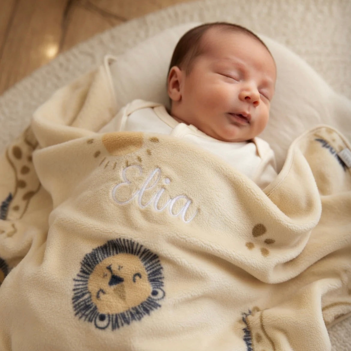 Baby Plüschdecke, Wärmekissen &amp; Nuggikette Safari personalisiert