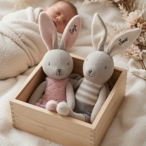 Les lapins en peluche Nola et Joey personnalisés