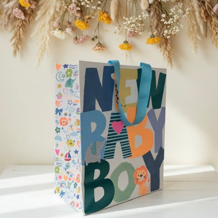 Geschenketasche New Baby Boy blau 26 x 32 x 14 cm