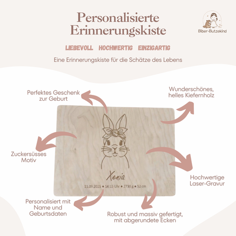 Erinnerungskiste personalisiert Hase mit Schleife
