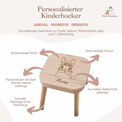 Tabouret pour enfant « Lapin » avec nœud, personnalisé