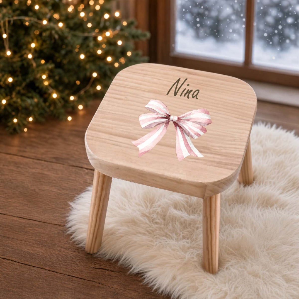 Farbiger Kinderhocker personalisiert Schleife Weihnachtskollektion