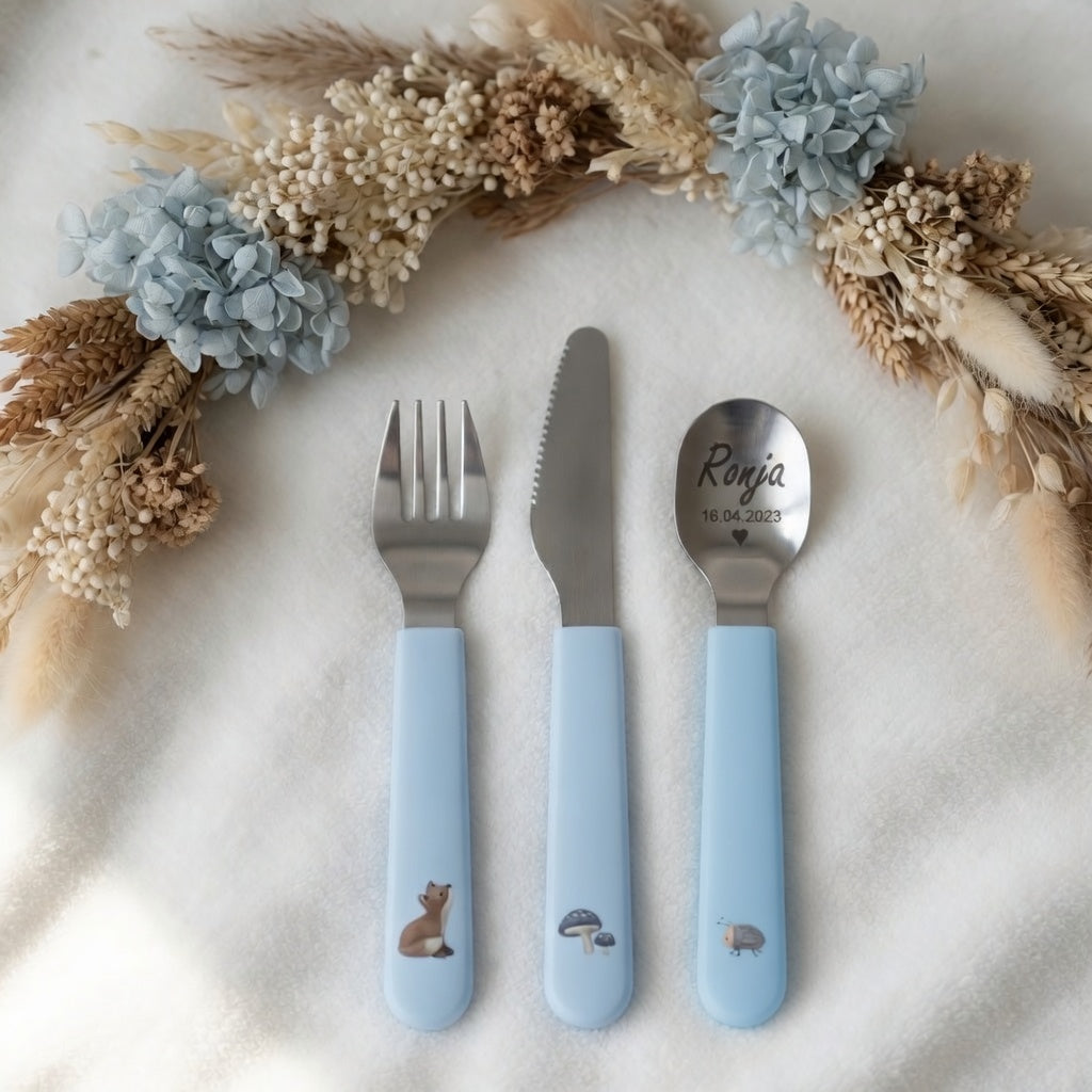 3-teiliges Kinderbesteckset von Little Dutch blau Fuchs