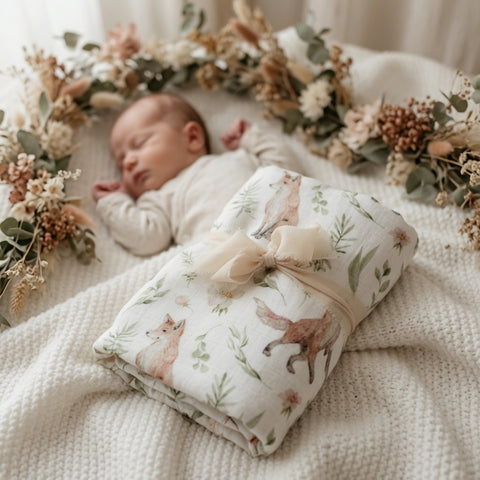 Babydecke, Babyschuhe, Nuggikette & Beissring Waldliebe personalisiert