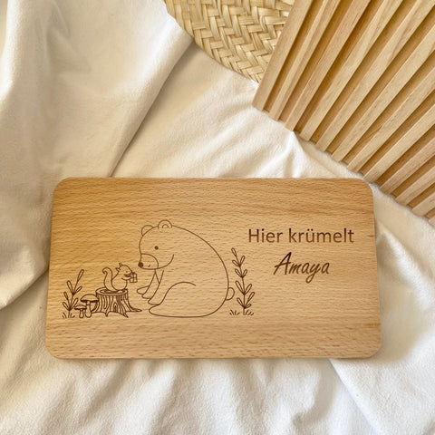 Tagliere da colazione personalizzato con orso e scoiattolo