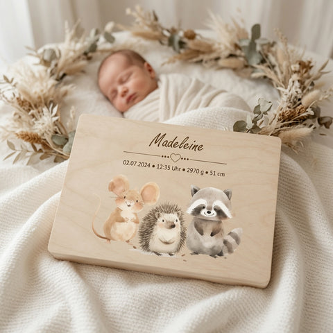 Scatola dei ricordi personalizzata con animali della foresta colorati