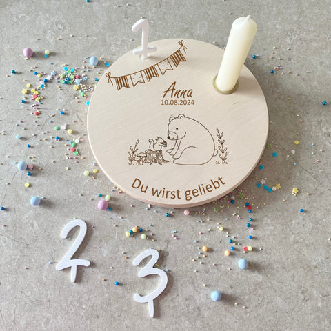 Piatto di compleanno personalizzato con scoiattolo e orso