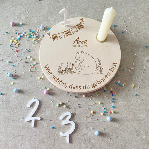 Piatto di compleanno personalizzato con scoiattolo e orso