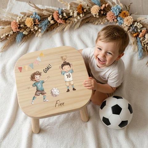 Farbiger Kinderhocker personalisiert Fussball