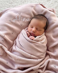 Babydecke personalisiert Strickdecke mit Muster rosa, blau, beige