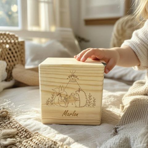 Tirelire personnalisée avec tente tipi gravée