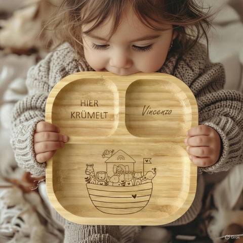 Piatto per bambini in bambù personalizzato con l'Arca di Noè