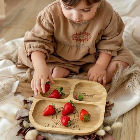 Piatto per bambini in bambù personalizzato con leone