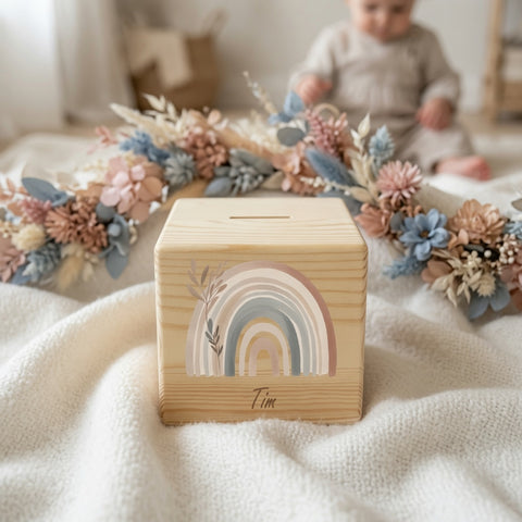 Spardose / Kässeli personalisiert Regenbogen bunt