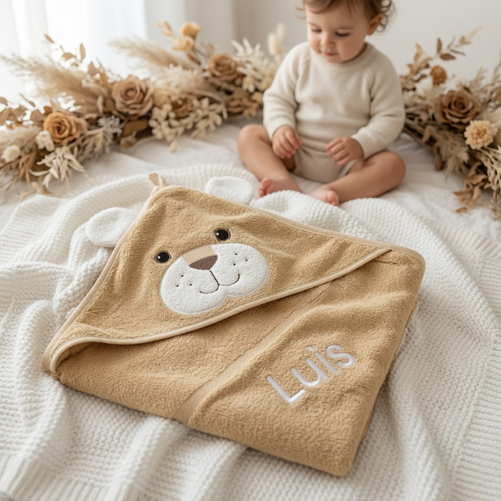Asciugamano con cappuccio personalizzato "Sterntaler" grande 100x100: volpe, coniglio, leone