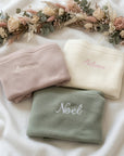 Babydecke personalisiert Strickdecke beige, grün, braun
