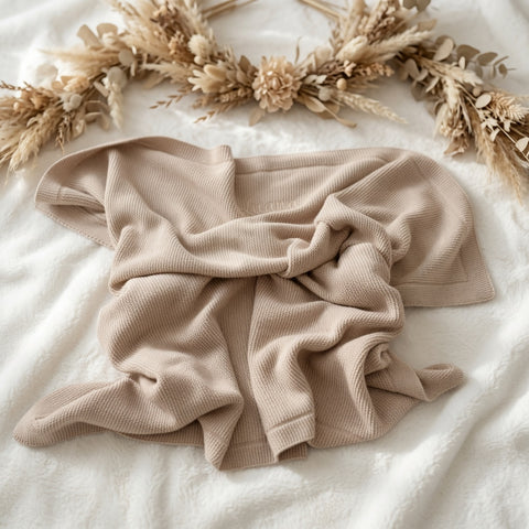 Babydecke personalisiert Strickdecke beige, grün, braun