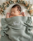 Babydecke personalisiert Strickdecke beige, grün, braun