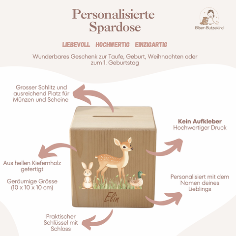 Spardose / Kässeli personalisiert Bambi bunt