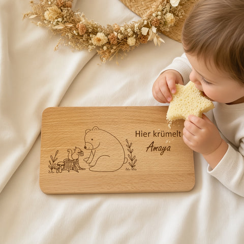 Tagliere da colazione personalizzato con orso e scoiattolo
